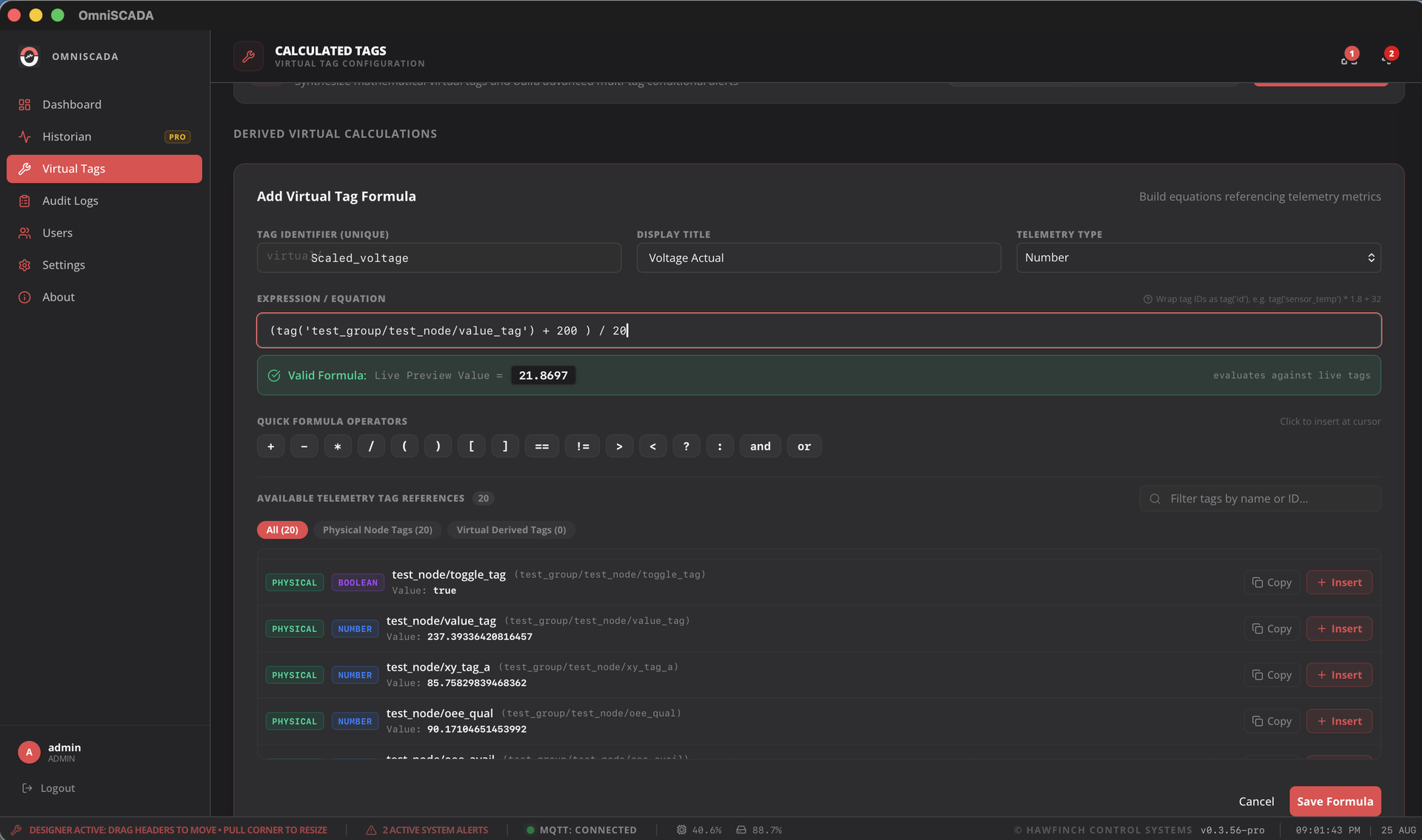 Virtual Tags Formula Builder